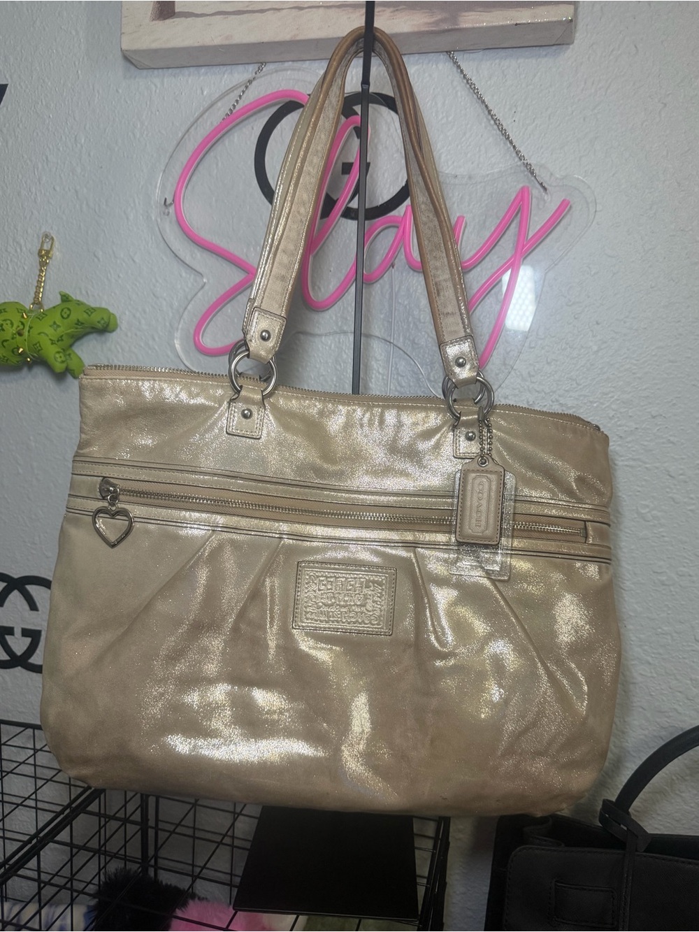 Coach Poppy Glam Tote F20441 Gold Metallic Champagne Y2K with Clear Hangtag